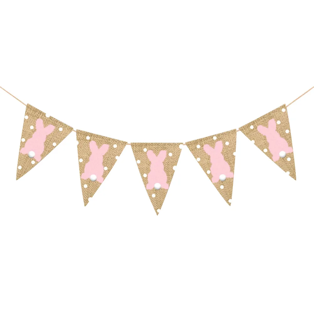 

2 Pcs Rabbit Flag Decoration Spring Easter Banner Party Garland Pull Dots