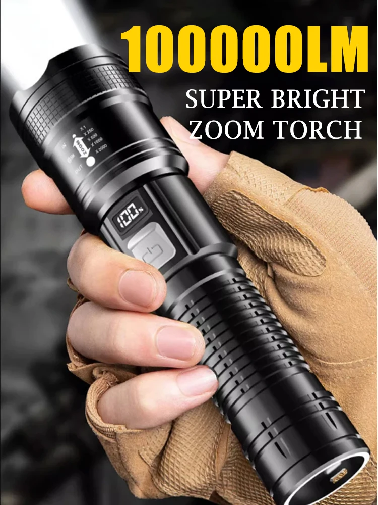 1600000   LM Super Bright Zaklamp USB Oplaadbare LED Lange afstand Tactische Zaklamp Outdoor Waterdichte Camping Vissen Lantaarn - afbeelding 2