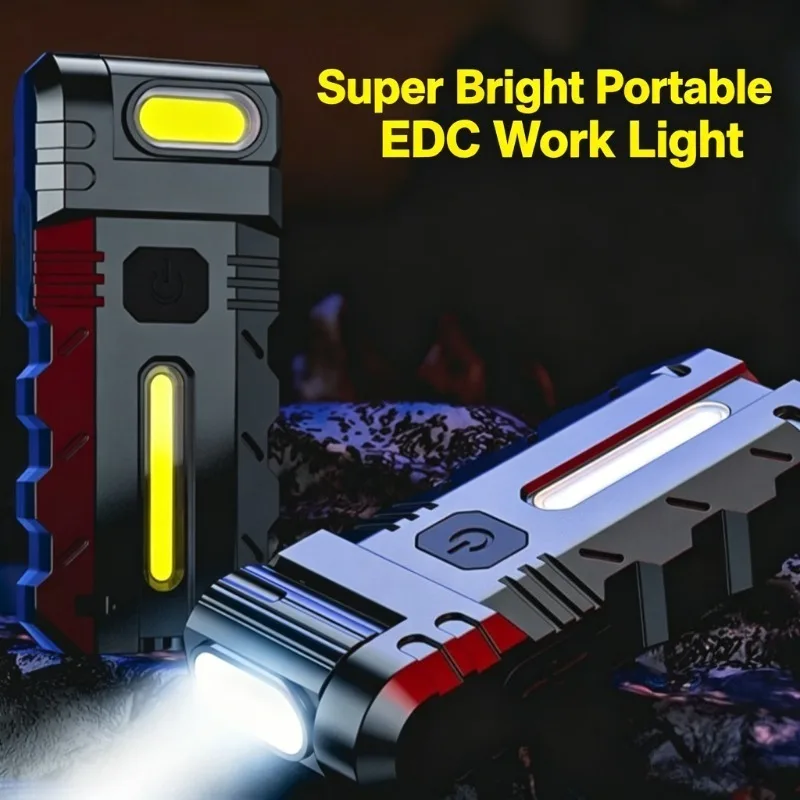 Multifunctional Portable Tool Light LED Flashlight 180° Rotatable Magnet COB Work Light Red Warning Light Outdoor Camping Hiking