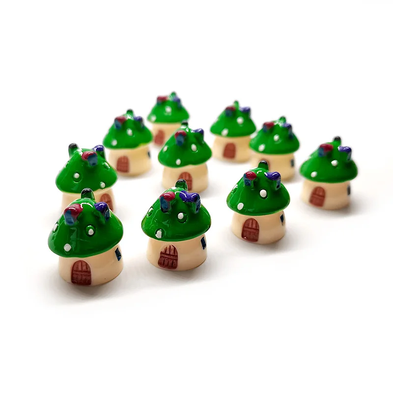 10-pack Mini Green Tree Fairy House Mushroom Micro Garden Miniature Figurines Forest Lawn Terrarium Decor Carft DIY Accessories