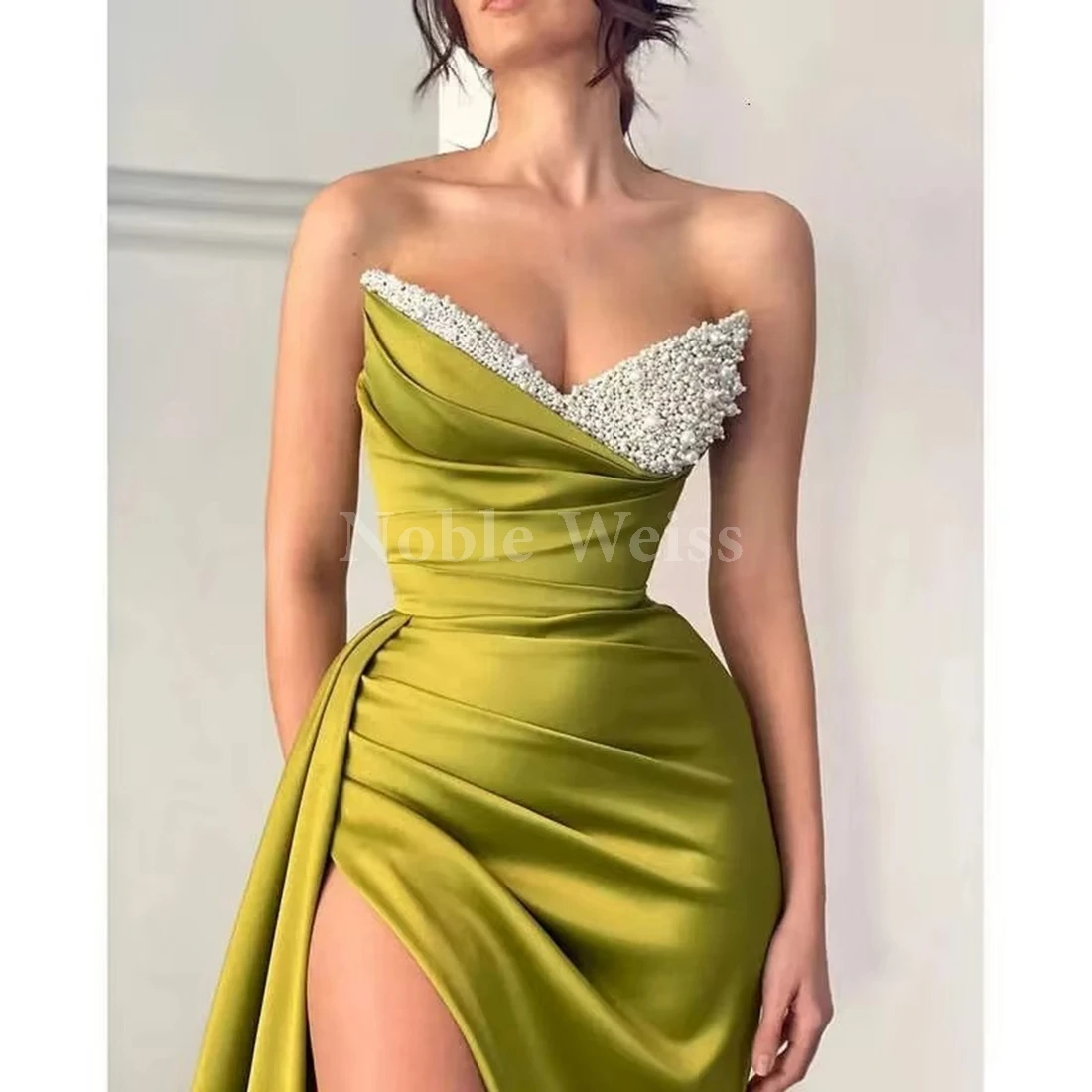 Green Sequined Prom Dresses Side Split Evening Gowns Pleat Mermaid Women Gowns Customize