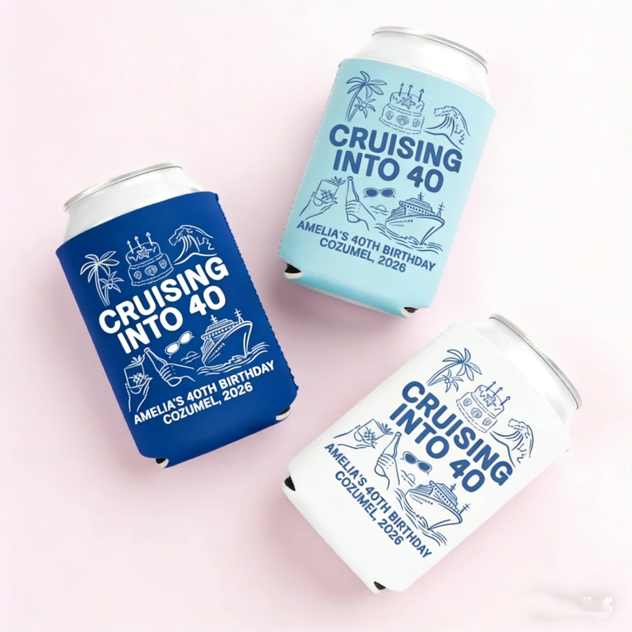 

10/20/30 шт. Персонализированные охладители для банок с надписью "Cruising Into 40" на день рождения, индивидуальные сувениры для круизной вечеринки