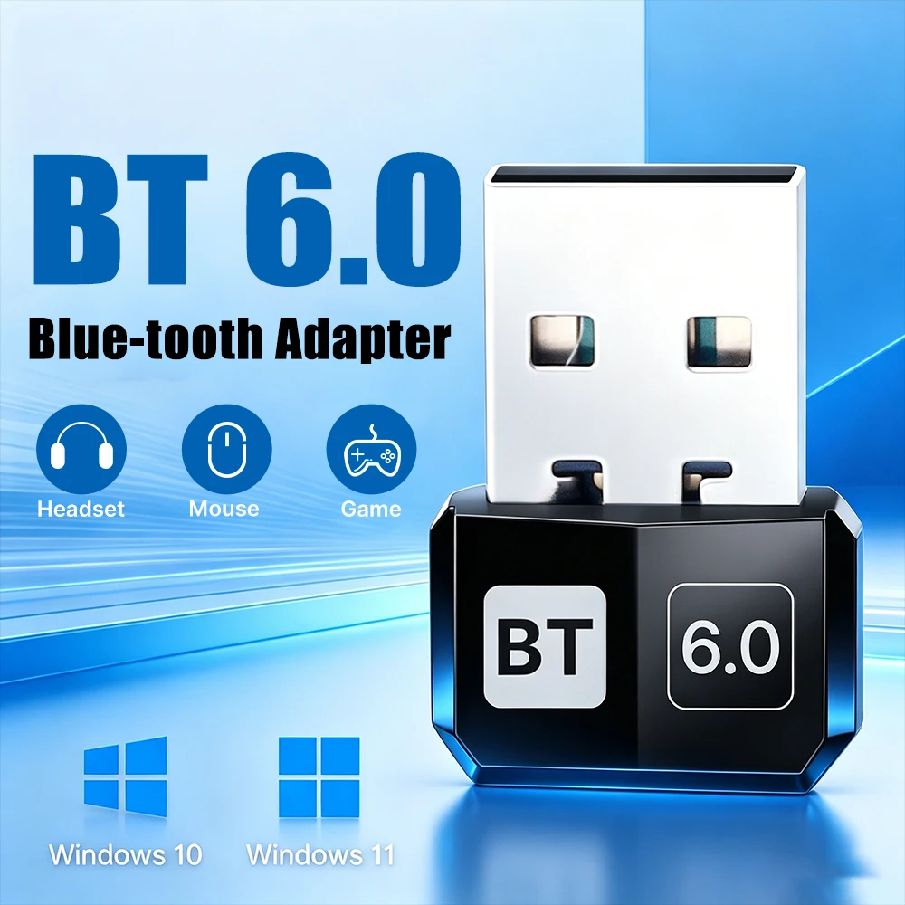 USB Bluetooth 6.0 Adapter USB Dongle Wireless Mouse Keyborad Music Audio Receiver USB Transmitter Win8.1/10/11 Driver Free