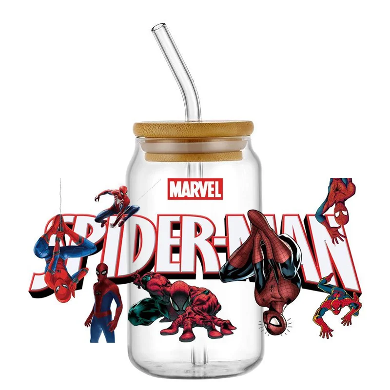 Miniso Spiderman 3D Wrap Transfer Sticker Superhero For 16oz Libbey Glass Design Cup Wraps Decal Waterproof Mug UV DTF Stickers