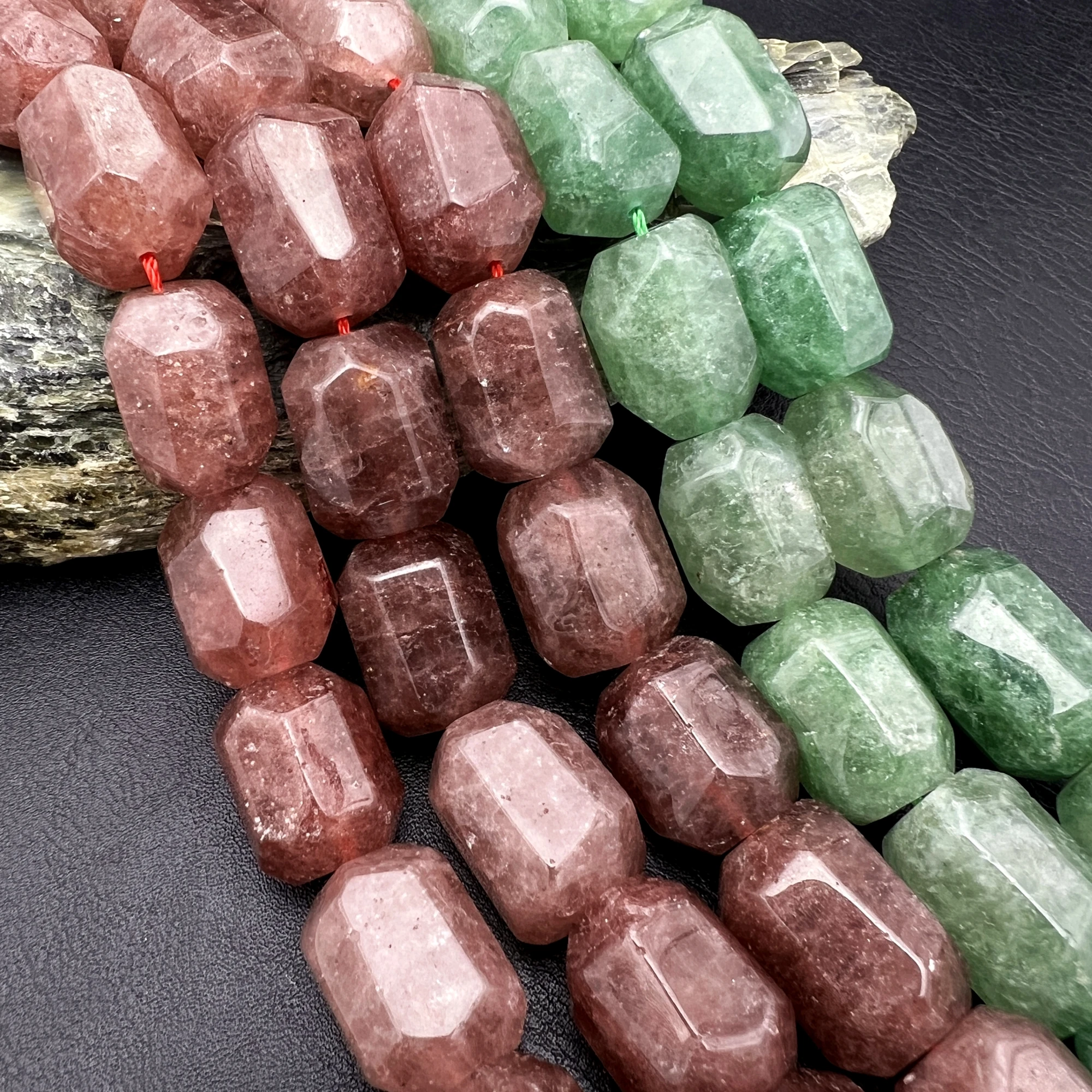 Large Faceted Natural Crystal Strawberry Quartz Cutting Nugget Focus Beads For DIY Jewelry Making MY240909