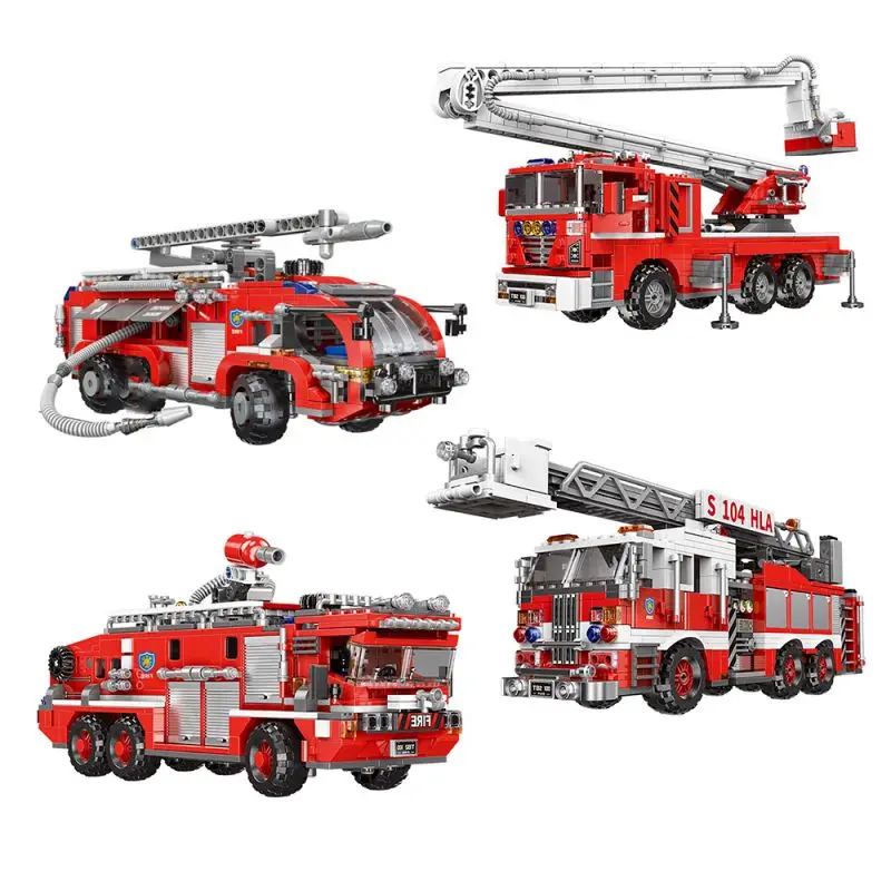 City Fire Station Building Blocks Mini Size Fire Engine Truck Blocks Fire-Fighting Truntable Ladder Bricks Sets Toys For Kids