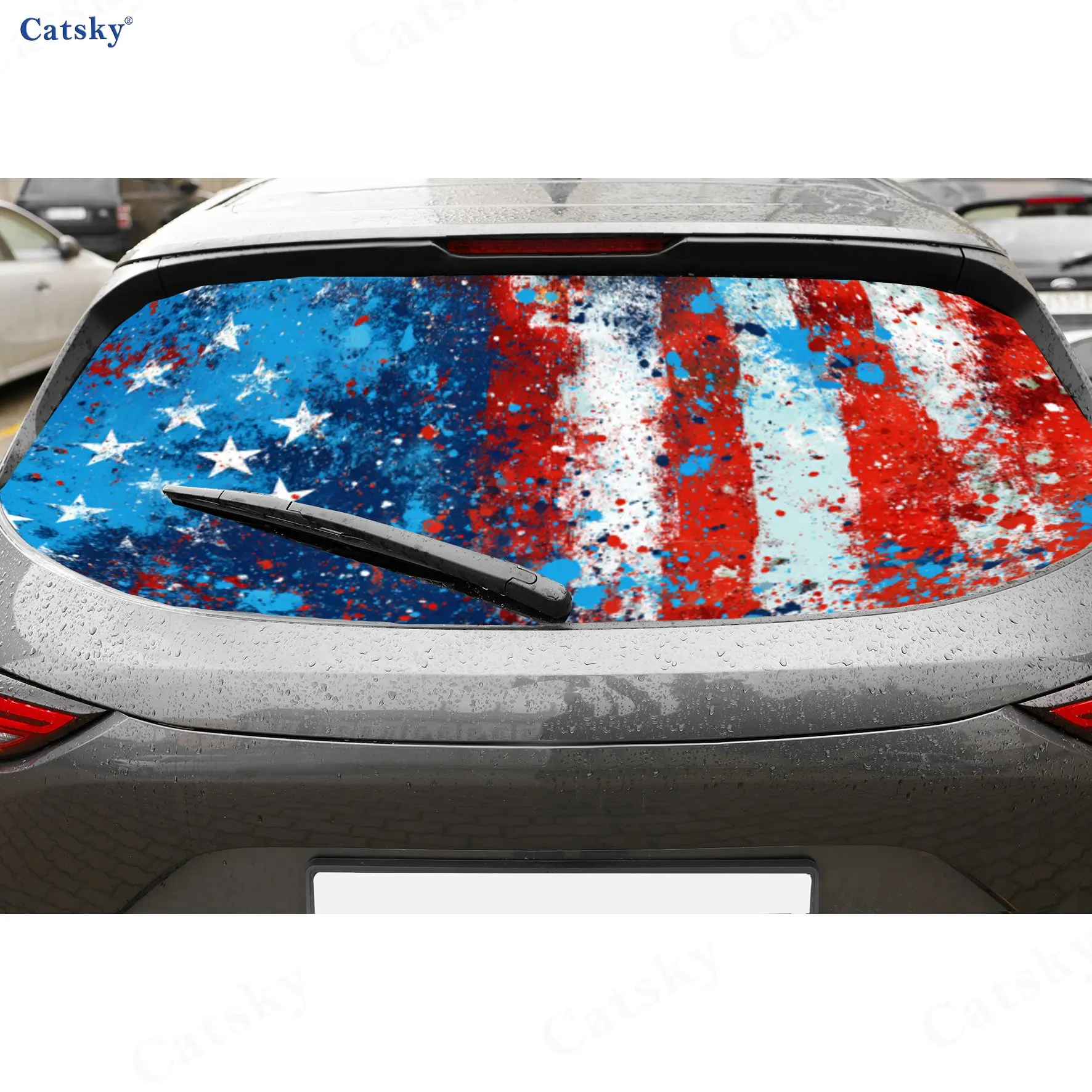 Distressed Star-Spangled Banner PVC Perforated Car Vinyl Wraps, Durable Car Rear Windshield Sticker, Waterproof Car Window Decal