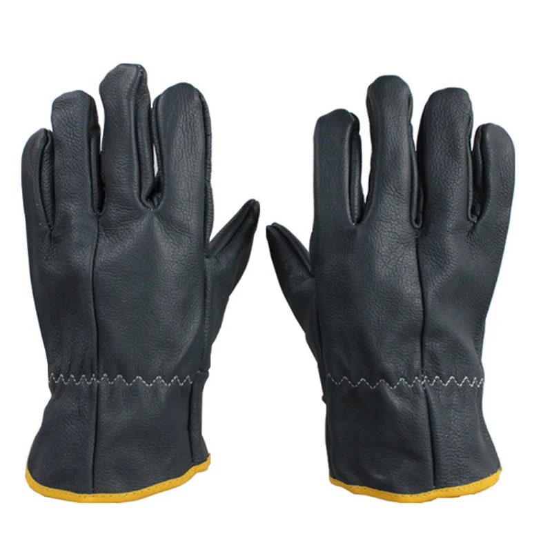 Short Welding Gloves Dark Colored Driver's Full Leather Welding Gloves Anti Slip Wear-resistant Thick Labor Protection Gloves