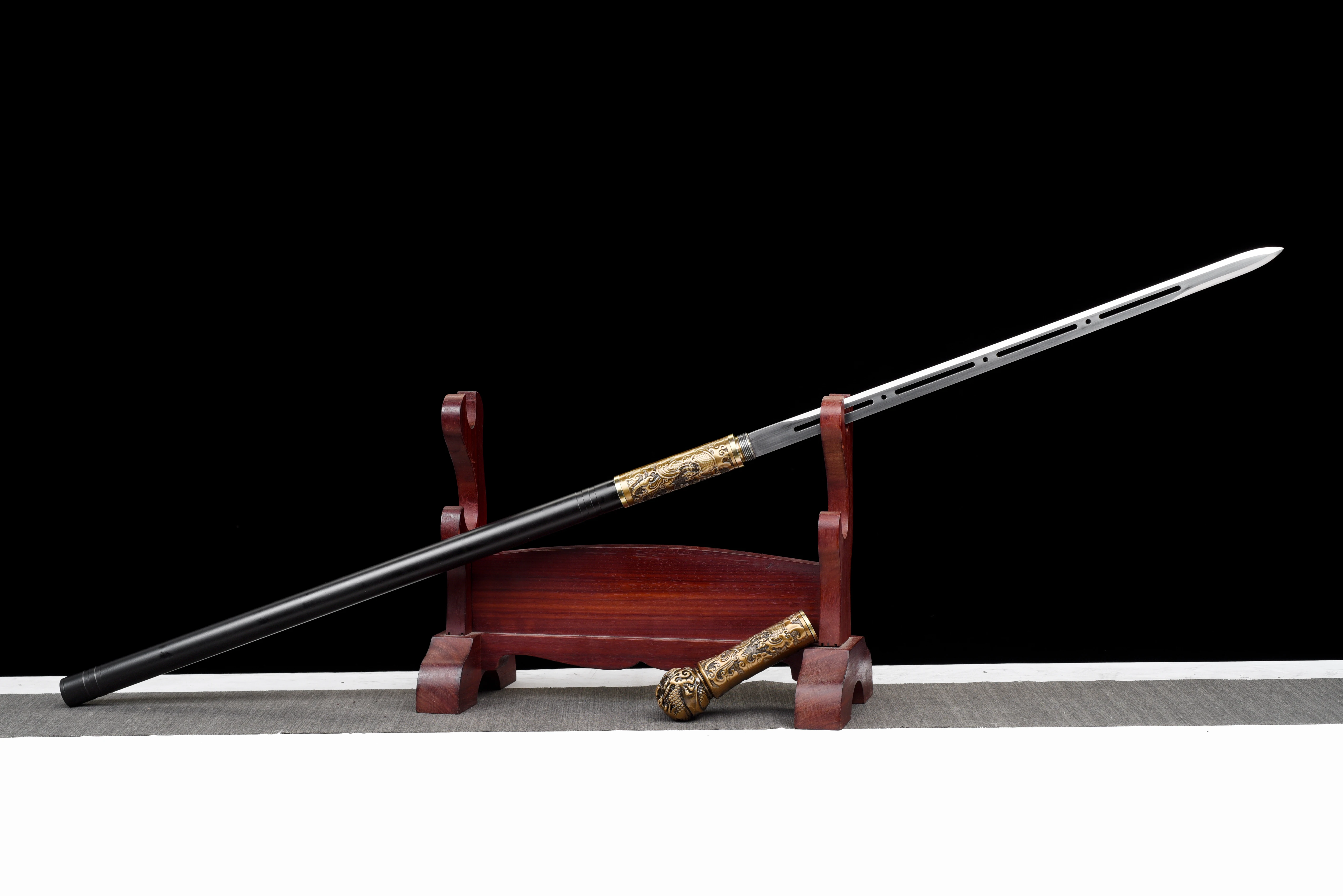 katana samurai sword from China features a sharp spring steel hollowed-out blade connected in reverse. It is a unique gift  Lion
