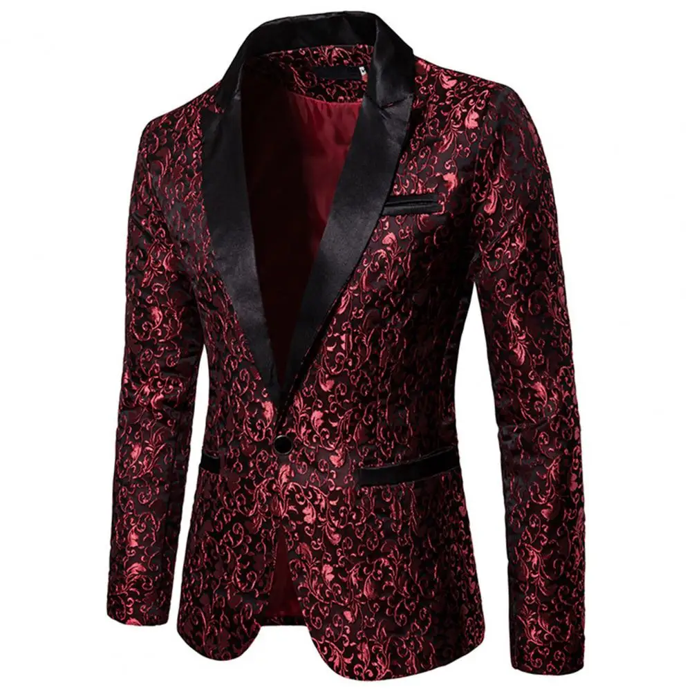 Luxury Men Blazer Jacquard Single Button Slim Fit Turndown Collar Blazer High Quality Wedding Banquet Men Blazer Jacket Coat