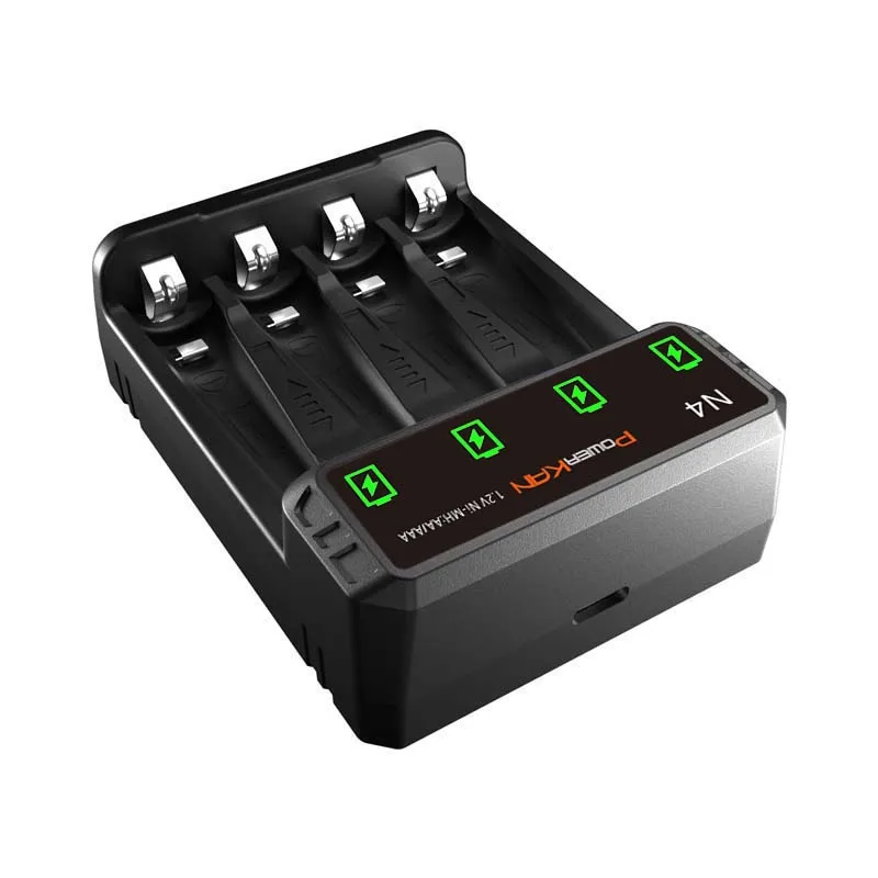 POWERKAN N4 Battery Charger LED Charging Display Supports 1~4 1.2V Ni-MH/Cd AA AAA Batteries to be Charged Simultaneously