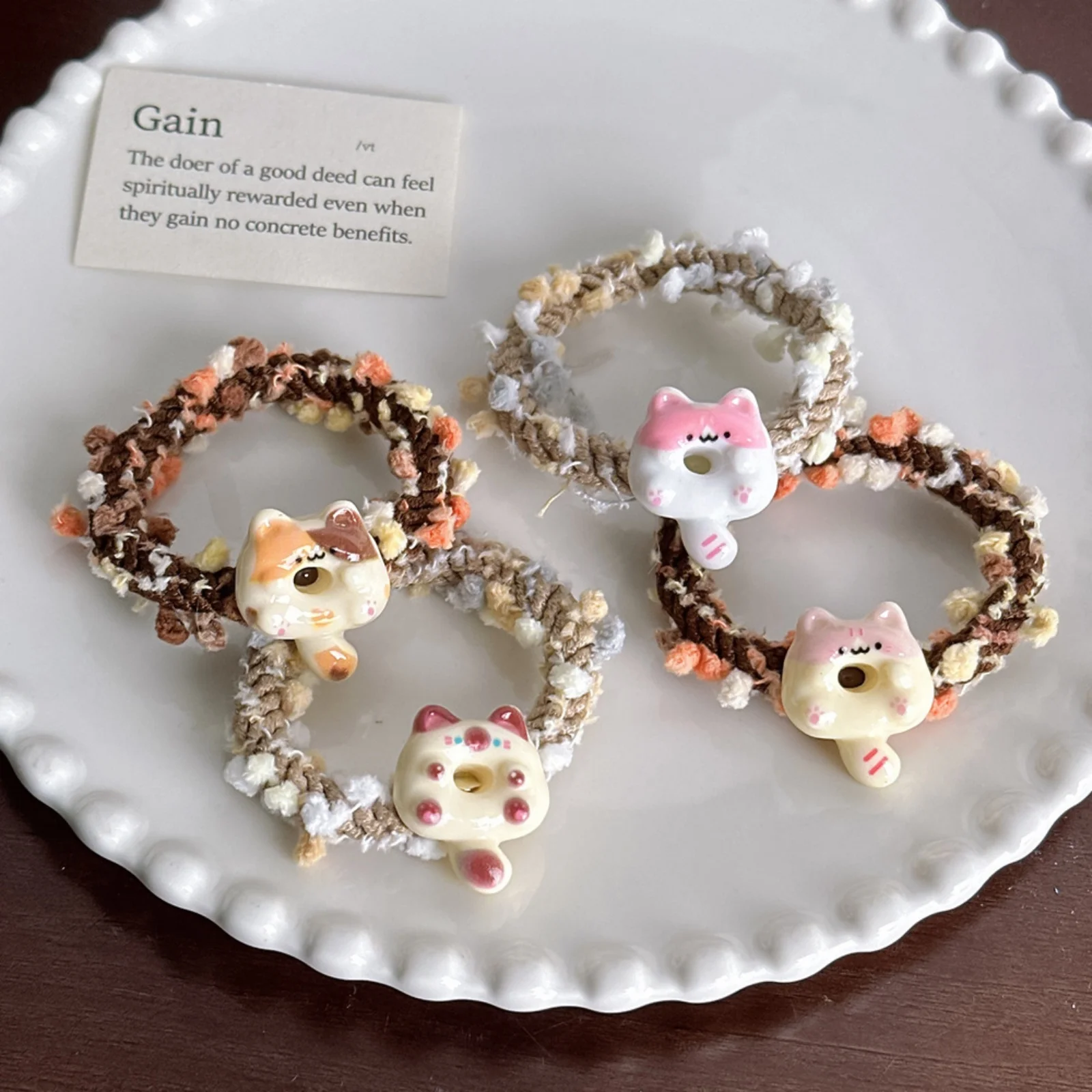 1 Stück süße Katzen-Donut-Haargummis, gestrickte elastische Haarbänder, süße Haar-Accessoires für Mädchen, Kawaii-Haargummis