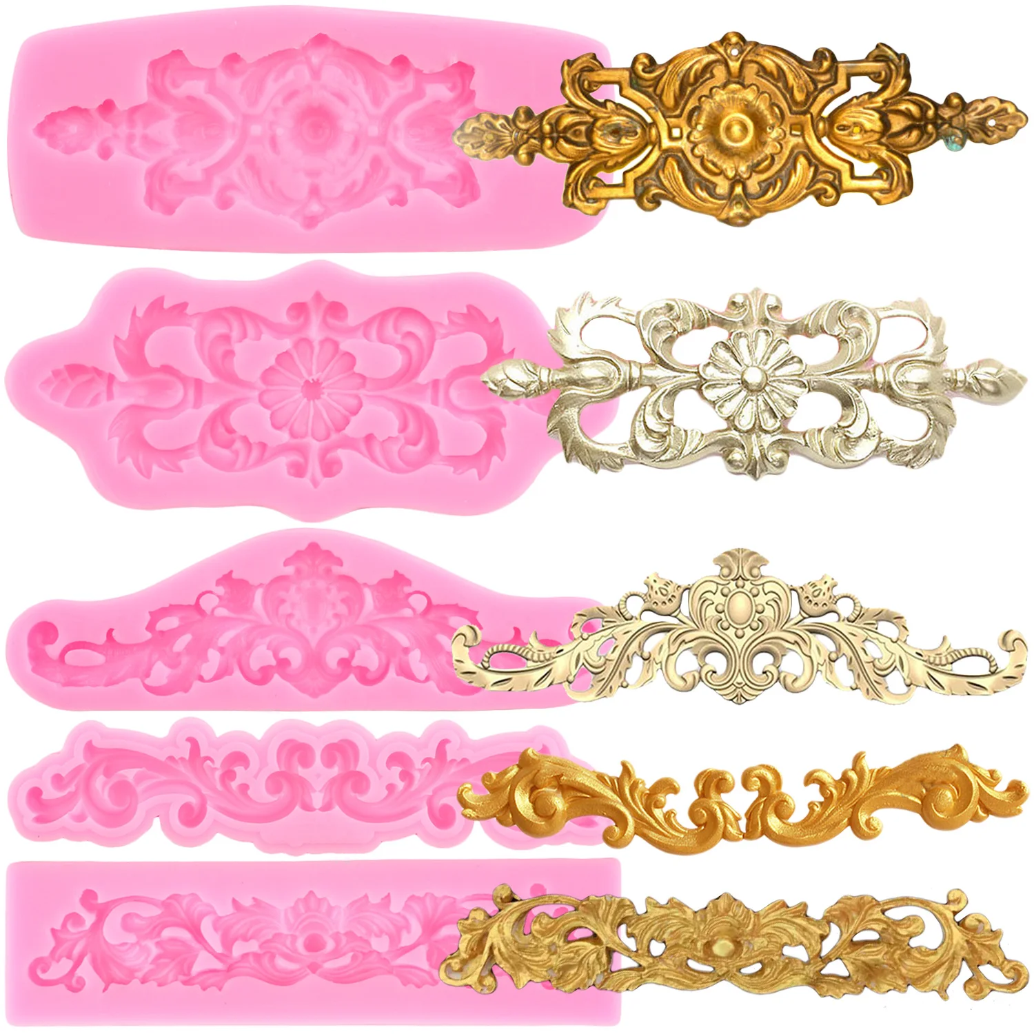 Baroque Style Curlicues Scroll Lace Silicone Mold Fondant Molds Cake Decorating Tools Chocolate Mould Candy Resin Clay Moulds