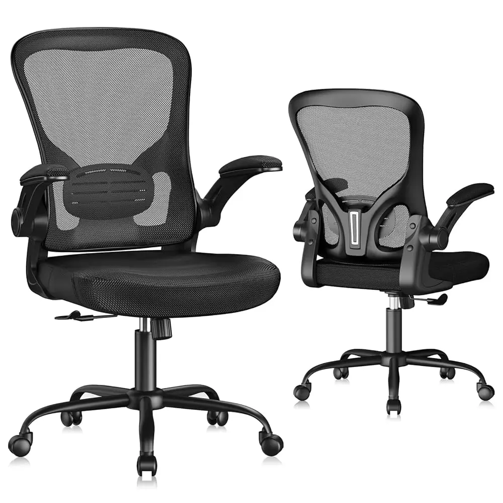 

Ergonomic Office Chair, Mesh Home Office Desk Chair With Flip-Up A And Lumbar Support, Height Adjustable, Swivel, Black