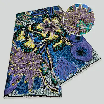 Látka s potiskem africké bavlny s voskem, vosková látka Grand Super Hollandais, zlaté třpytky, 6 yardů na kus 8 nejlepší prodej rajčatová tkanina - №6