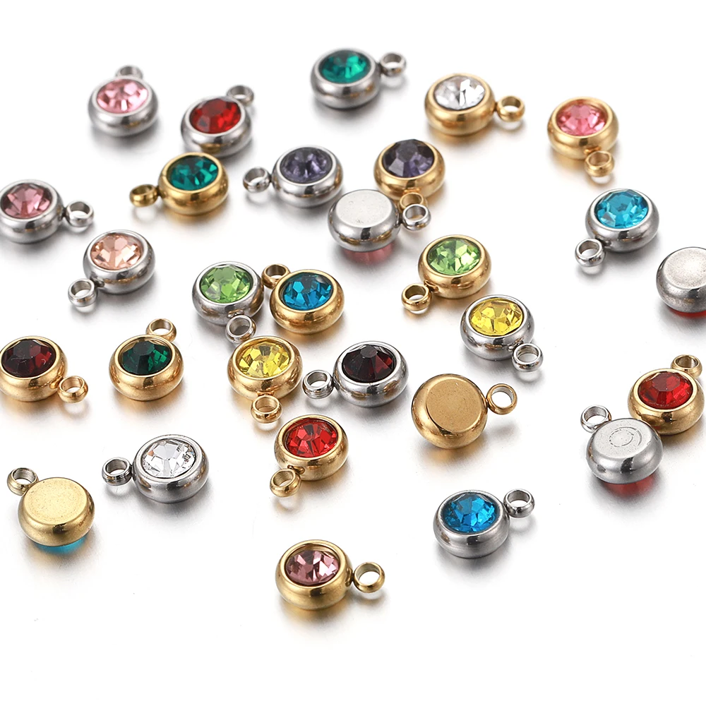 20 teile/los 6mm Kristall Edelstahl Strass Charms Birthstone Anhänger für Schmuck Machen DIY Halskette Armband Zubehör – Detail 6