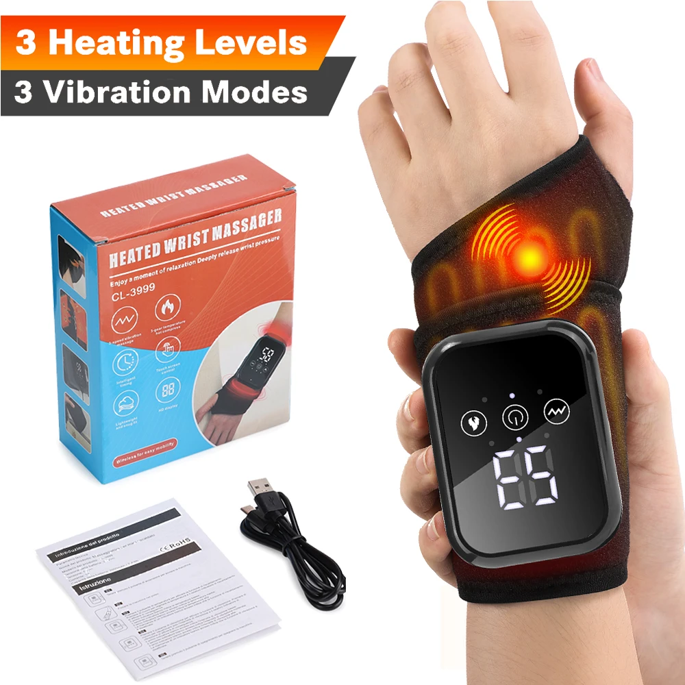 

Новый электрический массажер для запястий с подогревом, бандаж с вибрацией, горячий компресс, ручной массажер, браслет с подогревом для теносиновита, запястного туннеля