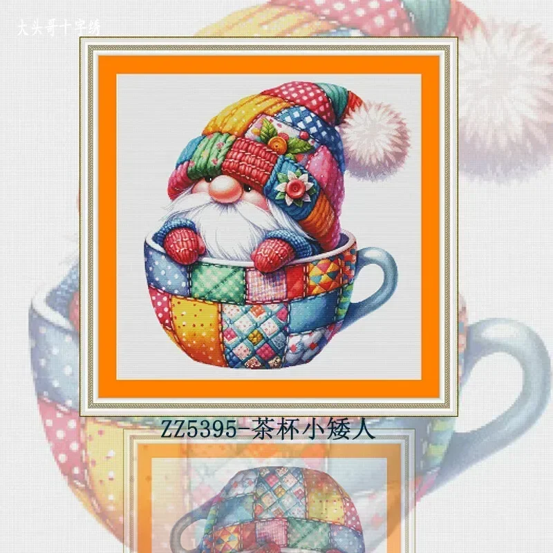 [ZZ5395-Teacup Dwarf] Stamped Cross Stitch Kit 14CT 16CT Pre Printed Canvas Cotton Threads Embroidery Needlework Home Wall Decor