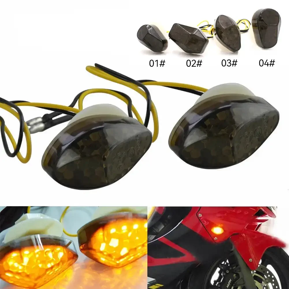 For Kawasaki Suzuki Yamaha Honda Accessories 1Pair Amber 12V LED Turn Signals Motorcycle ABS Indicator Lens Directional Light