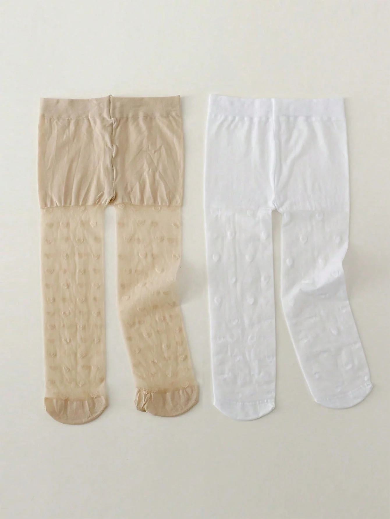 2 Pairs of Baby Girls Pantyhose Children Summer Leggings Love Heart Stockings Little Princess White and Skin Color Tight Soft Hosiery