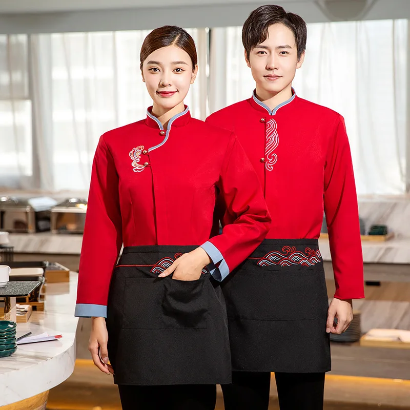 

Hot Pot Restaurant Waiter Work Uniform Top Catering Tea House Hotel Restaurant Food Delivery Staff Autumn Winter Long Sleeve Wor