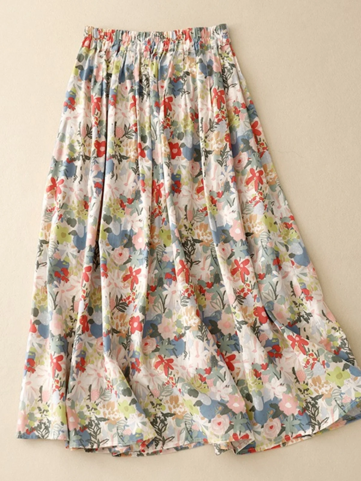 الأزهار طباعة الكتان ألف خط ميدي تنورة المرأة الصيف 2024 جديد ريترو Sle عالية الخصر الأزهار القطن الكتان f-طول تنورة