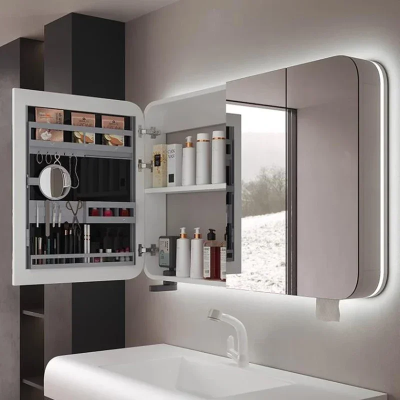 Wall Mounted Mirror Cabinets Makeup Organizer Standing Corner Glass Shelf Storage Display Specchio Portagioie Room Furniture