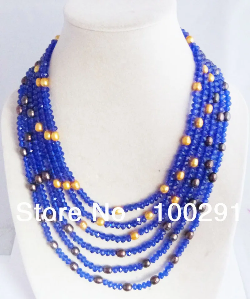 6 rows  dark blue crystal necklace