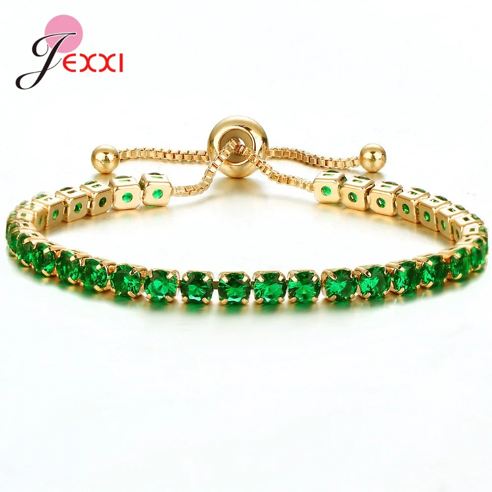 Charm Bracelets For Women Real 925 Sterling Silver Bracelet Colorful CZ Original Tennis Beads Link Woman Jewelry Adjust Chain