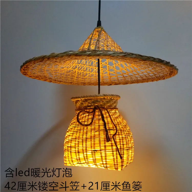 Chandelier Retro Nostalgic Bamboo-Woven Pastoral Antique Lamps Lantern Restaurant Restaurant Shell Cover