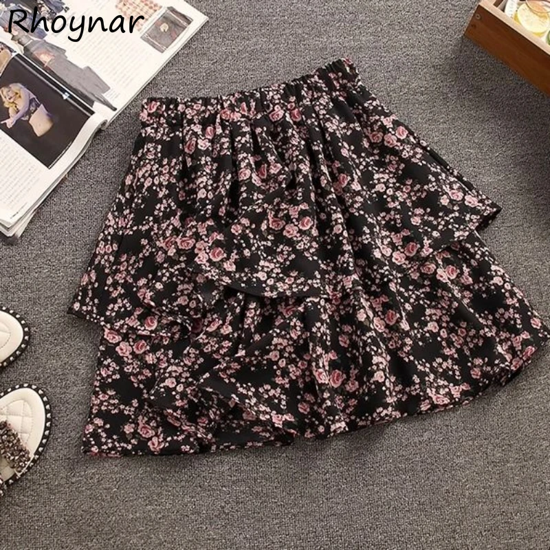 

Cake Skirts for Women Floral A-line Chiffon High Waist Sweet Spicy Girls All-match Streetwear Trendy Ulzzang Summer Chic Y2k