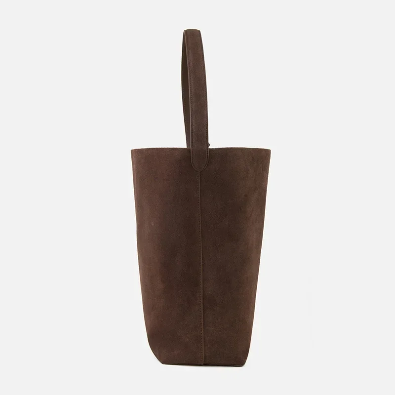 Donna-in Bolso de mano de ante vacuno natural para mujer Nubuck Café Bolso de hombro de gran capacidad Cuero genuino