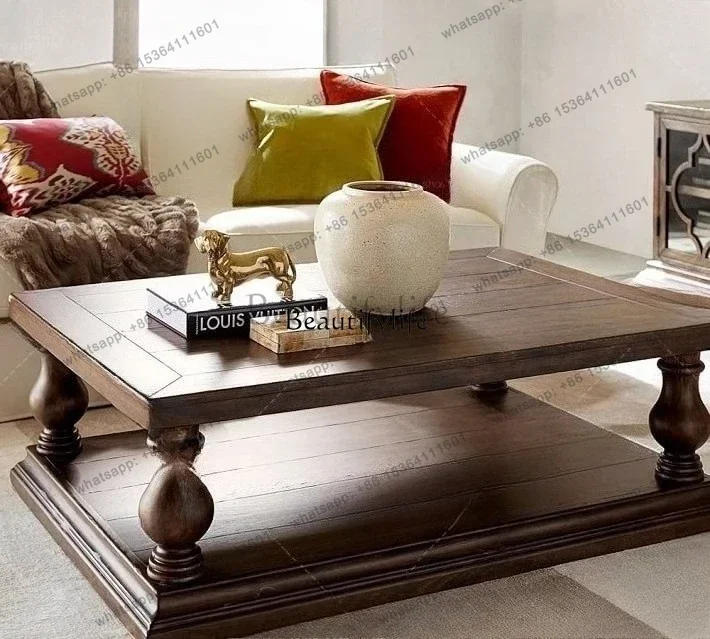 

yj21French solid wood living room coffee table small apartment retro old rectangular tea table coffee table