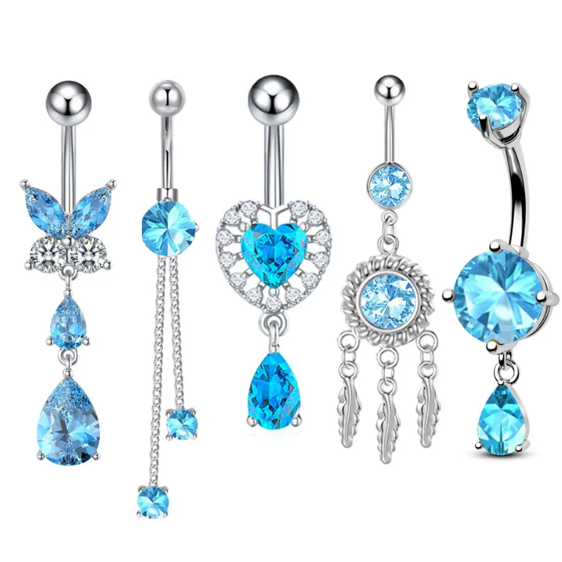 1-5pcs/lot Stainless Steel Belly Button Ring Set Peach Heart Zircon Tassel Navel RIngs Belly Piercings Human Body Puncture