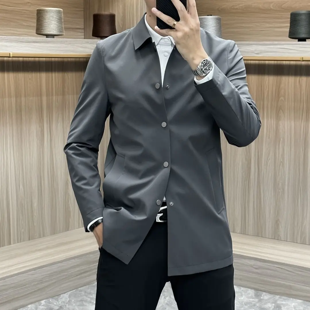 

Casual Versatile Pure Color Men's Jaet Autumn Faion Lightweight Luxury Simple Sle Spring Stand Fit Double Button