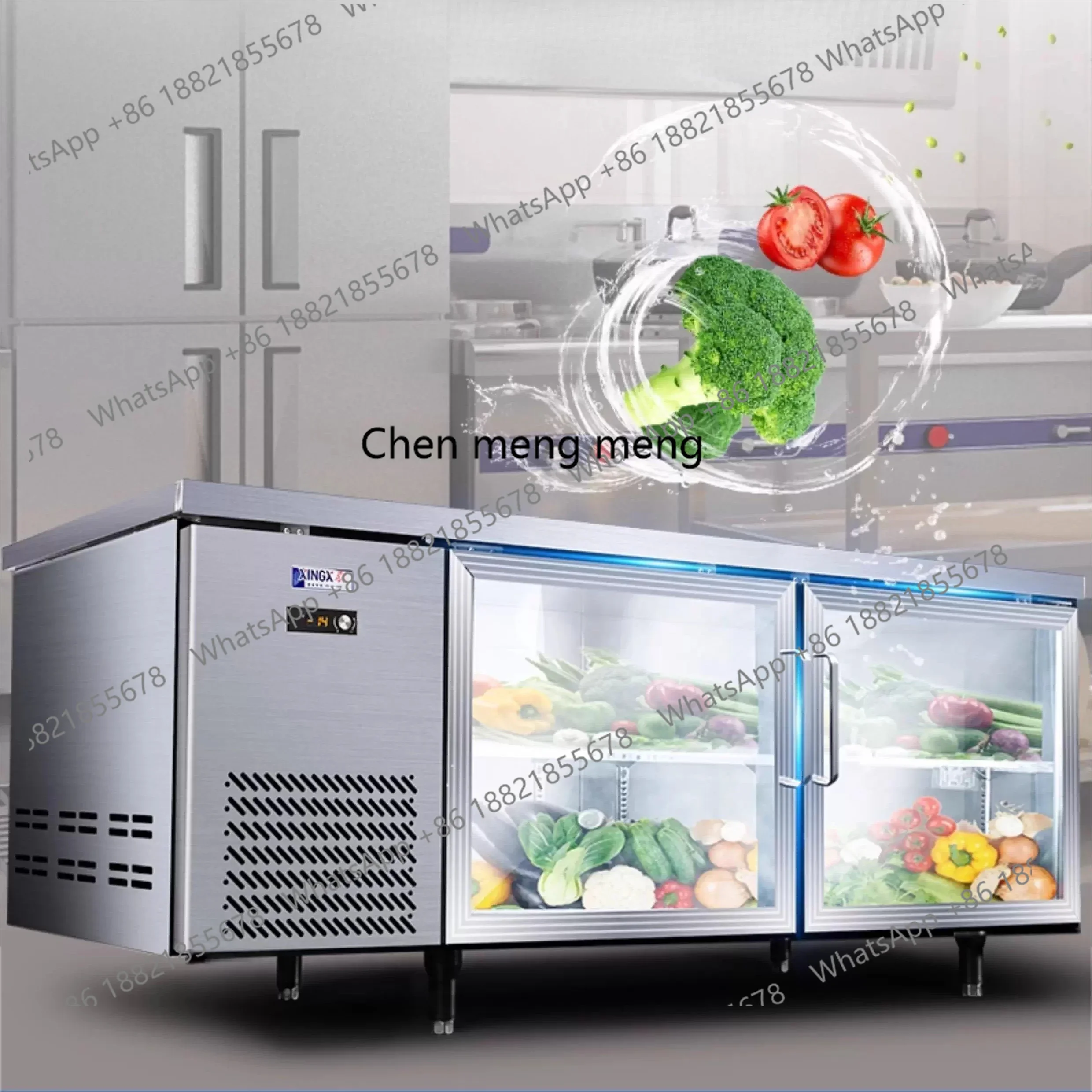 

Refrigerated workbench Milk tea shop equipment fresh commercial refrigerator glass door operation table