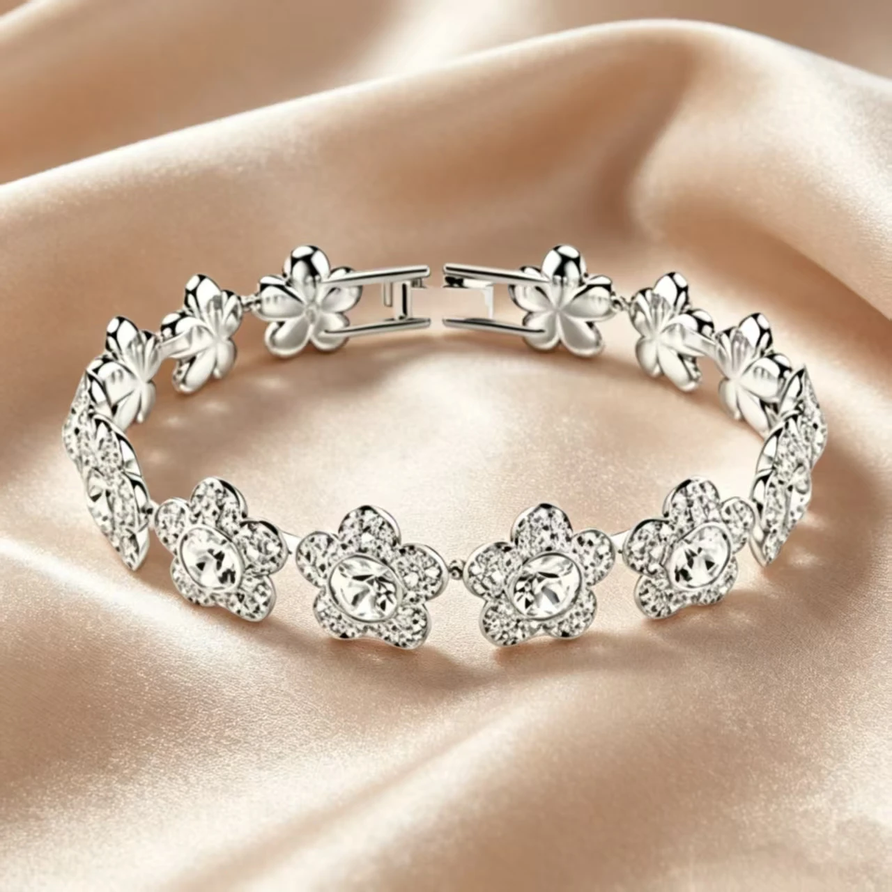

High-quality classic floral zircon necklace, bracelet, and stud earrings set, S925 silver, gift, party, couple, anniversary