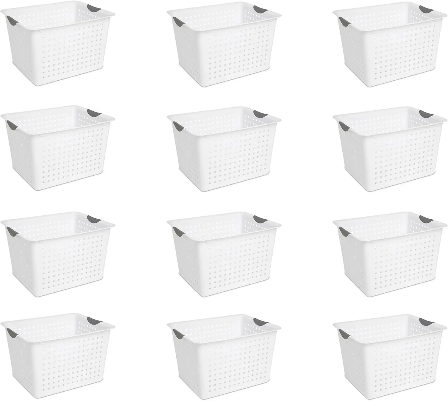 

Sterilite 12-Pack Ultra Basket, Open Plastic Bins, Countertop, Cabinet and Closet Organizer, White, Deep