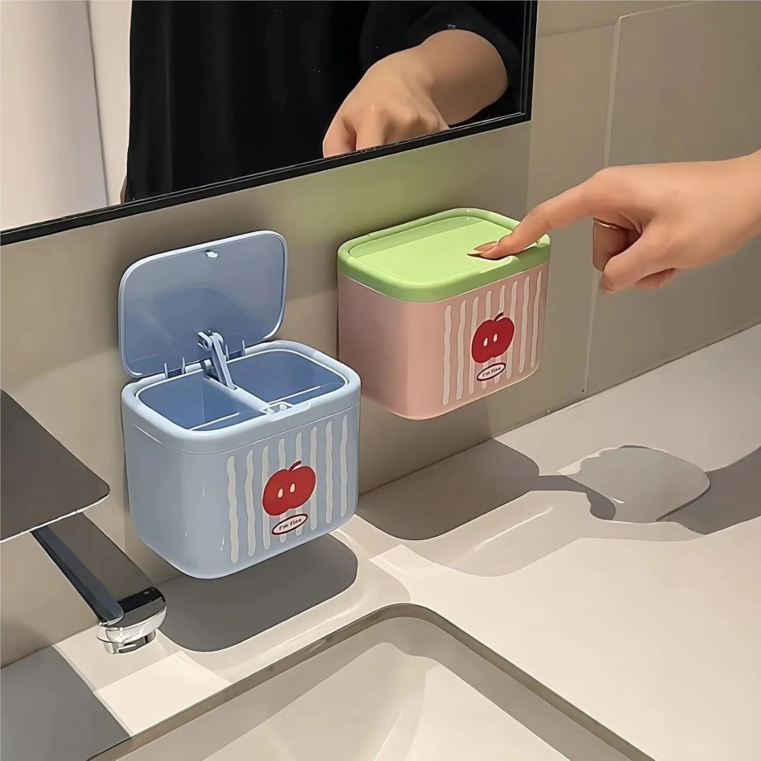 Automatic-Lift Swab Storage Box, No-Drilling Makeup Pad Organizer, Desktop Container for Hair Accessories & Cosmetics