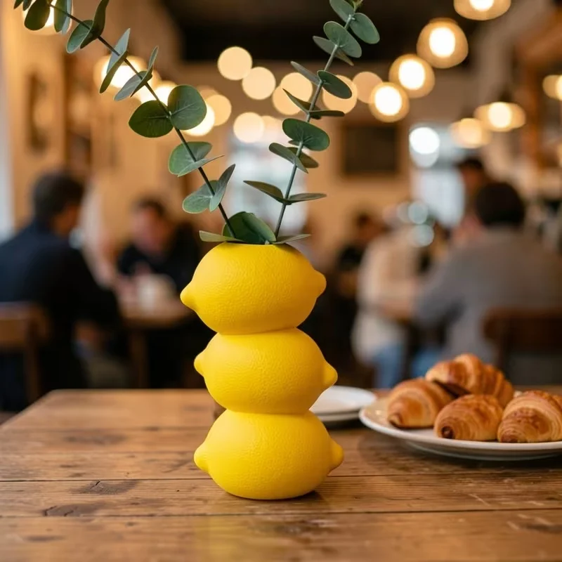 Lemon Candle Holder Napkin Stand Flower Vase Creative Yellow Fruit Theme Ornaments for Kitchen Coffee Tea Table Decor