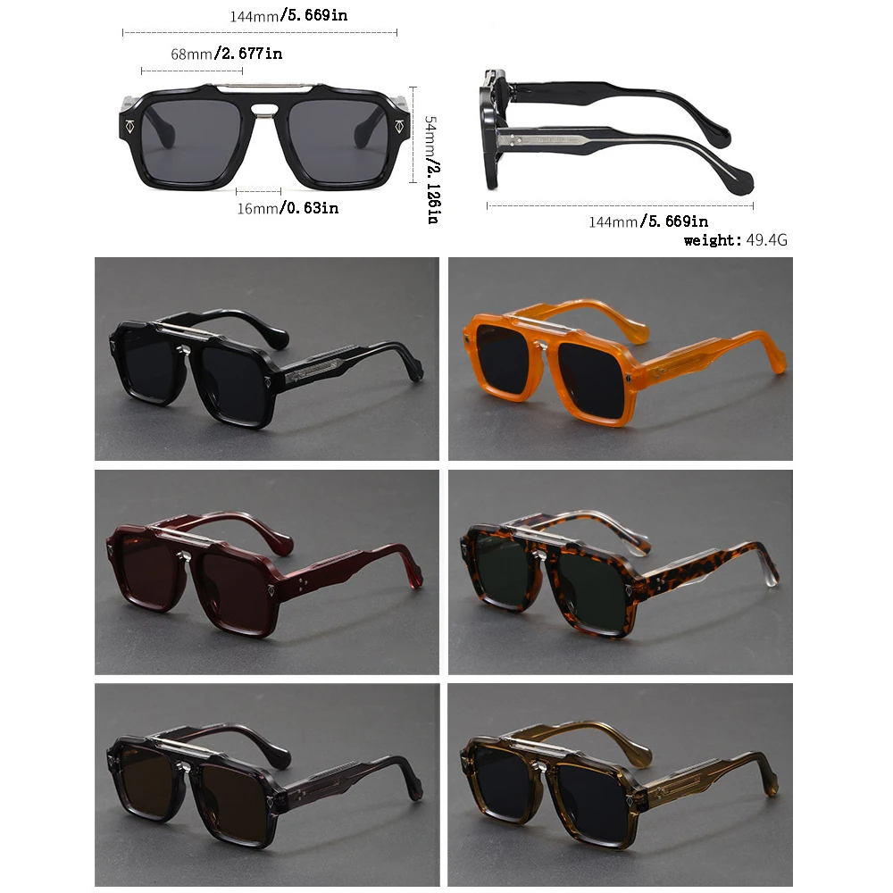 Atmospheric Art Style Double Bridge Square Sunglasses Frame With Designer Decorations Suitable For Both Men And Women