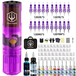 Tattoo Kit POSEIDON High Quality Tattoo Pen Kit For Permanent Makeup Tattoo Machine New Purple Tattoo Power Supply Tattoo Gun Ki