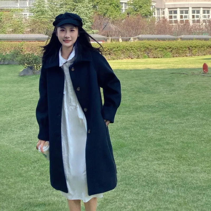 

Women's Thickened Audrey Hepburn Style Mid Length Wool Coat Vintage College Style Petite Friendly Button Up Winter Trench