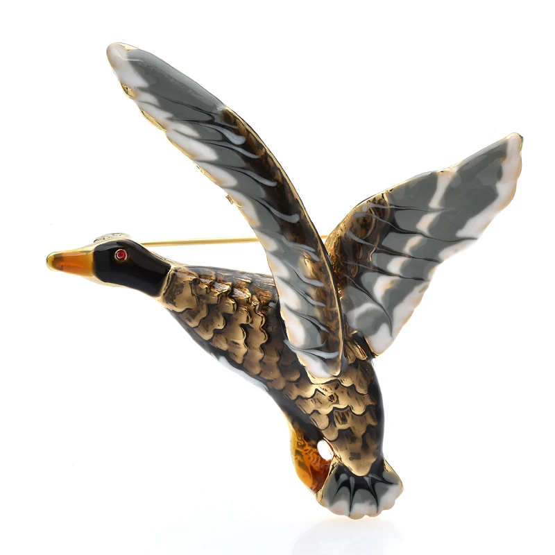 Wuli&baby Flying Duck Brooches For Women Unisex Enamel Big Bird Party Casual Brooch Pin Gifts
