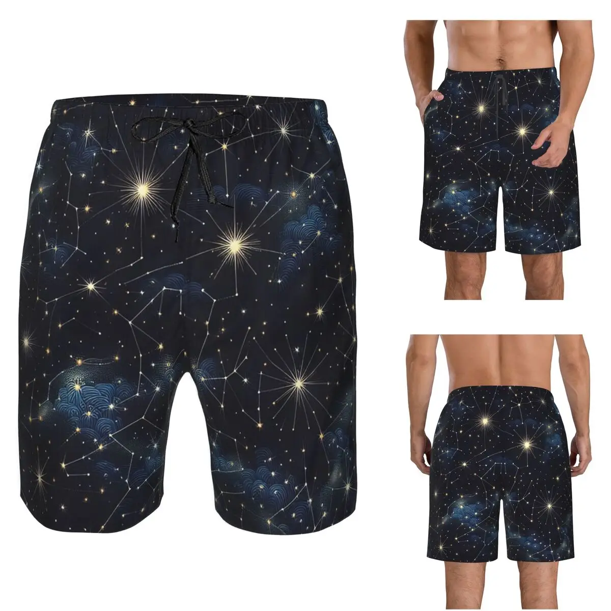 Night Sky Golden Celestial Stars Zodiac Constellations Trunks Beach Board Shorts Casual Quick Dry Swim Summer Men Pants