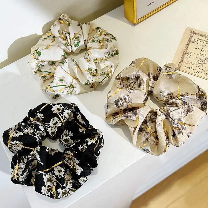 

High-end Temperament French Floral Fabric Hair Loop Hair Rope Headdress Girl Versatile Satin Ponytail Hair Accessories