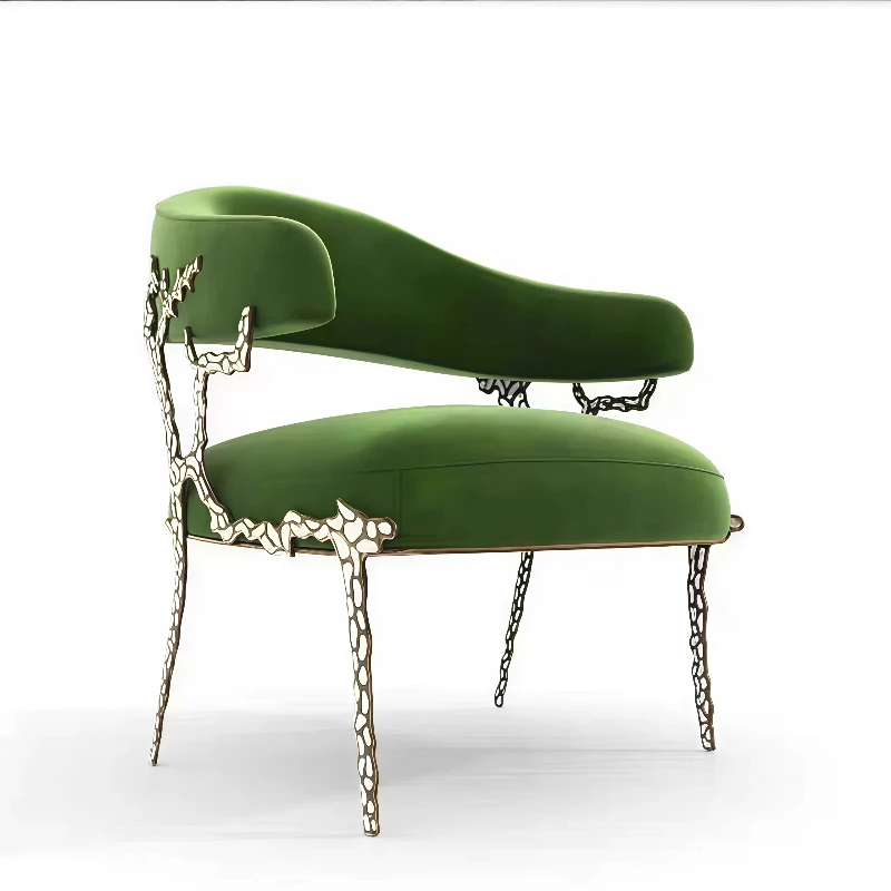 

Luxury green fabric armchair solid brass branch frame designer dining chair hotel lobby villa living room furniture