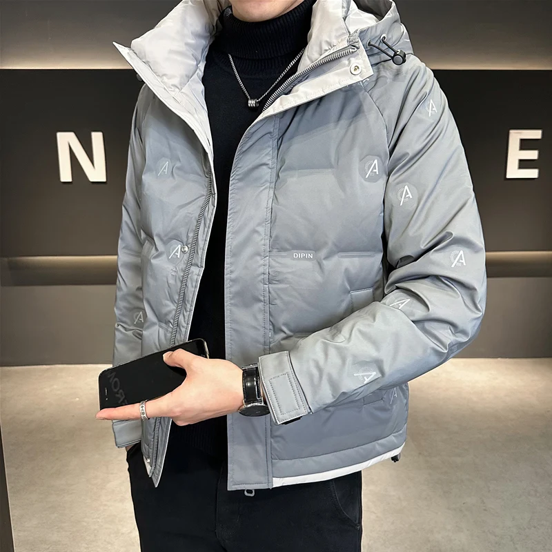 

Мужская повседневная утепленная легкая зимняя куртка с капюшоном, модная городская модель для ежедневной носки, из полиэстера