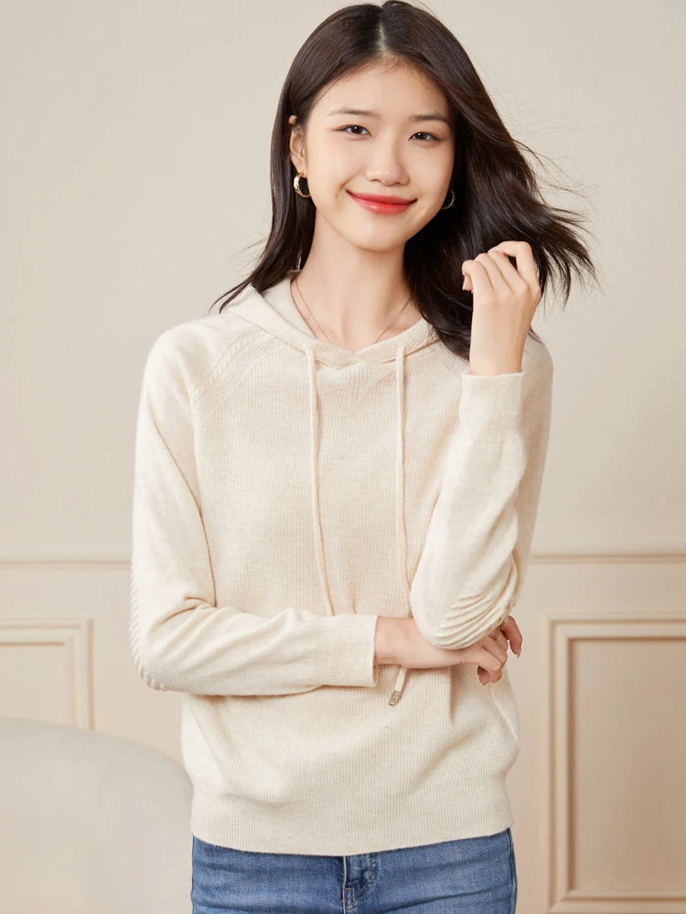 

Classic Hooded Autumn Winter Woman Sweater 100% Merino Wool Knitwear Solid Pullover Lady Long Sleeve Clothing Tops Casual Jumper