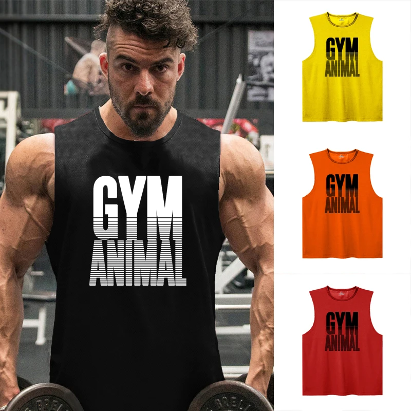 

Gym Animal Tank Top Men Sports Sleeveless Shirt Bodybuilding Training Singlets Mesh Muscle Fitness Stringer Tank Running Vest